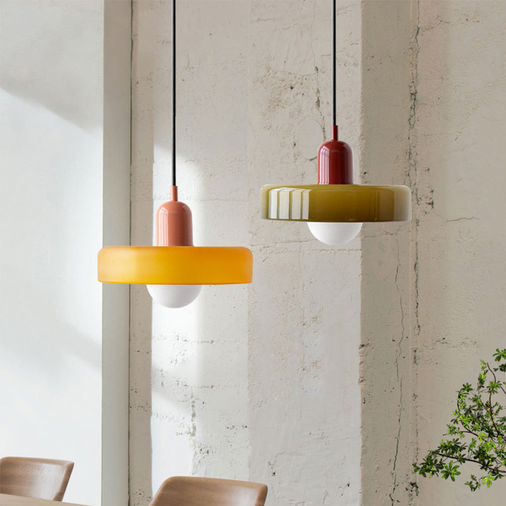 Bauhaus Pendelleuchte aus Farbglas – Moderne Hängelampe für Esszimmer | D25/D35 cm, Verstellbare Höhe, Kunstvolles Design-2