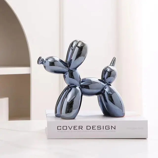PuffyPooch Ballonhund Skulptur | Verspielte Dekofigur für Wohnzimmer und Kinderzimmer aus Kunstharz – 18x22 cm-1