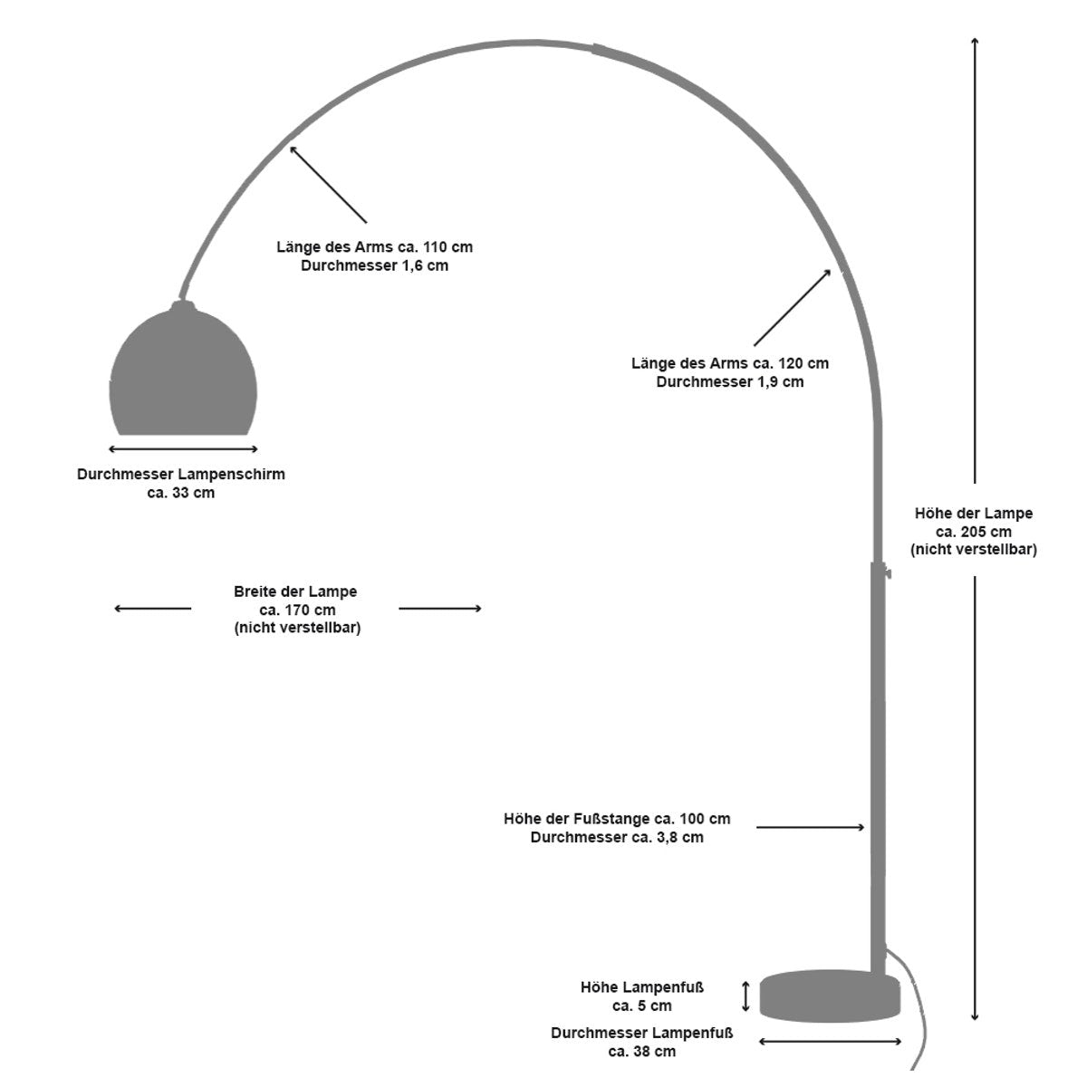Elegante Bogenlampe – Retro Design mit Marmorfuß & Dimmschalter
