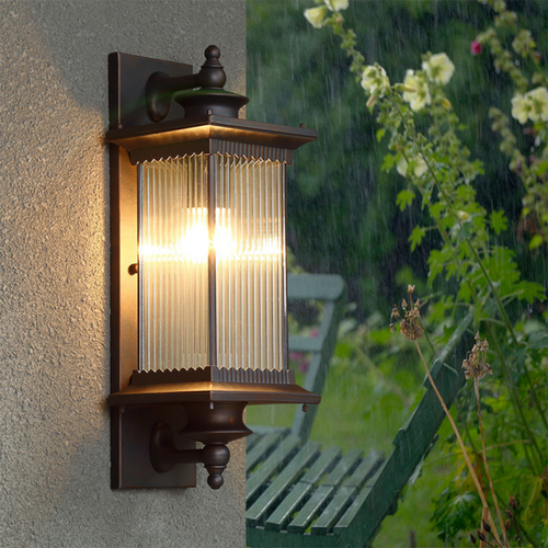 Retro Wandleuchte Außen Schwarz – Rechteckige Vintage-Wandlampe aus Glas und Aluminium, E27 Fassung, Robuste Konstruktion-1