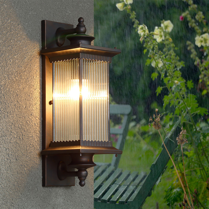 Retro Wandleuchte Außen Schwarz – Rechteckige Vintage-Wandlampe aus Glas und Aluminium, E27 Fassung, Robuste Konstruktion-2