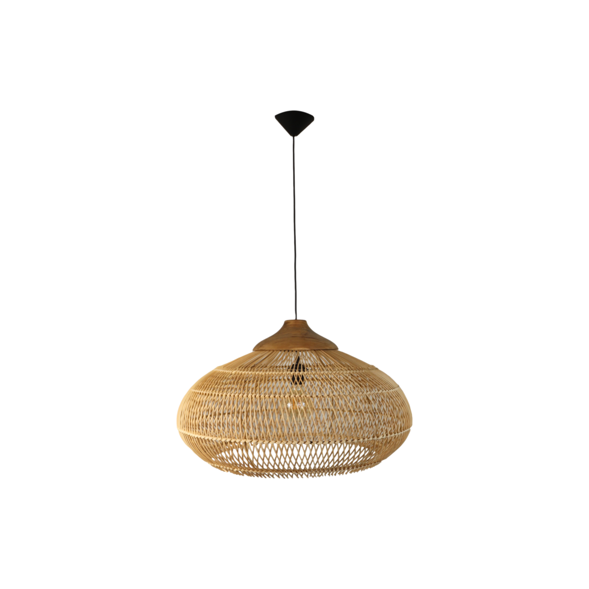 Hängelampe Rotan - 65x65x40 - Natur - Rotan/Teak - Natürliche Hängelampe mit E27-Fassung, 56 cm Kabel, ohne Leuchtmittel