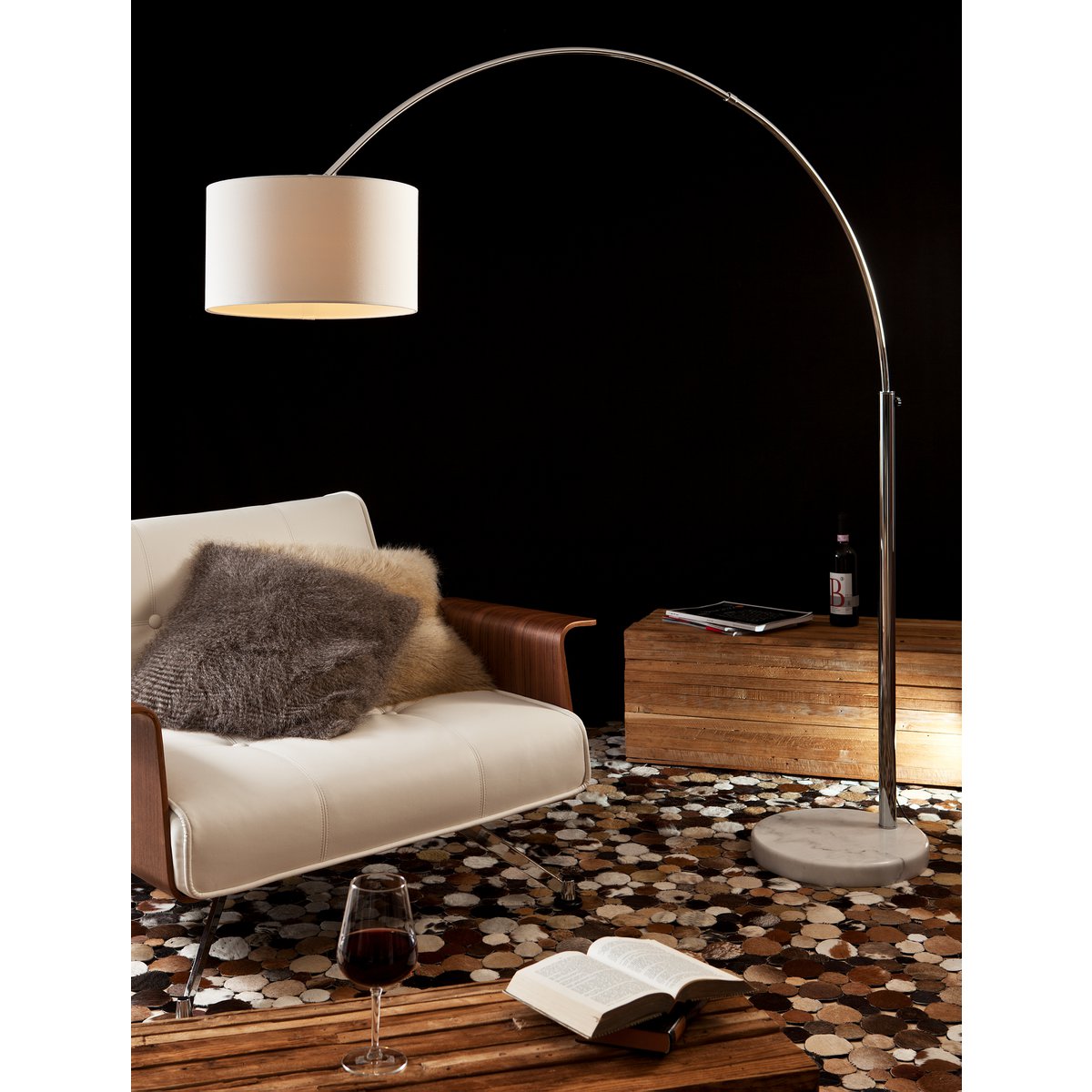 Moderne Bogenlampe mit Marmorfuß & Dimmschalter – 210 cm Höhe