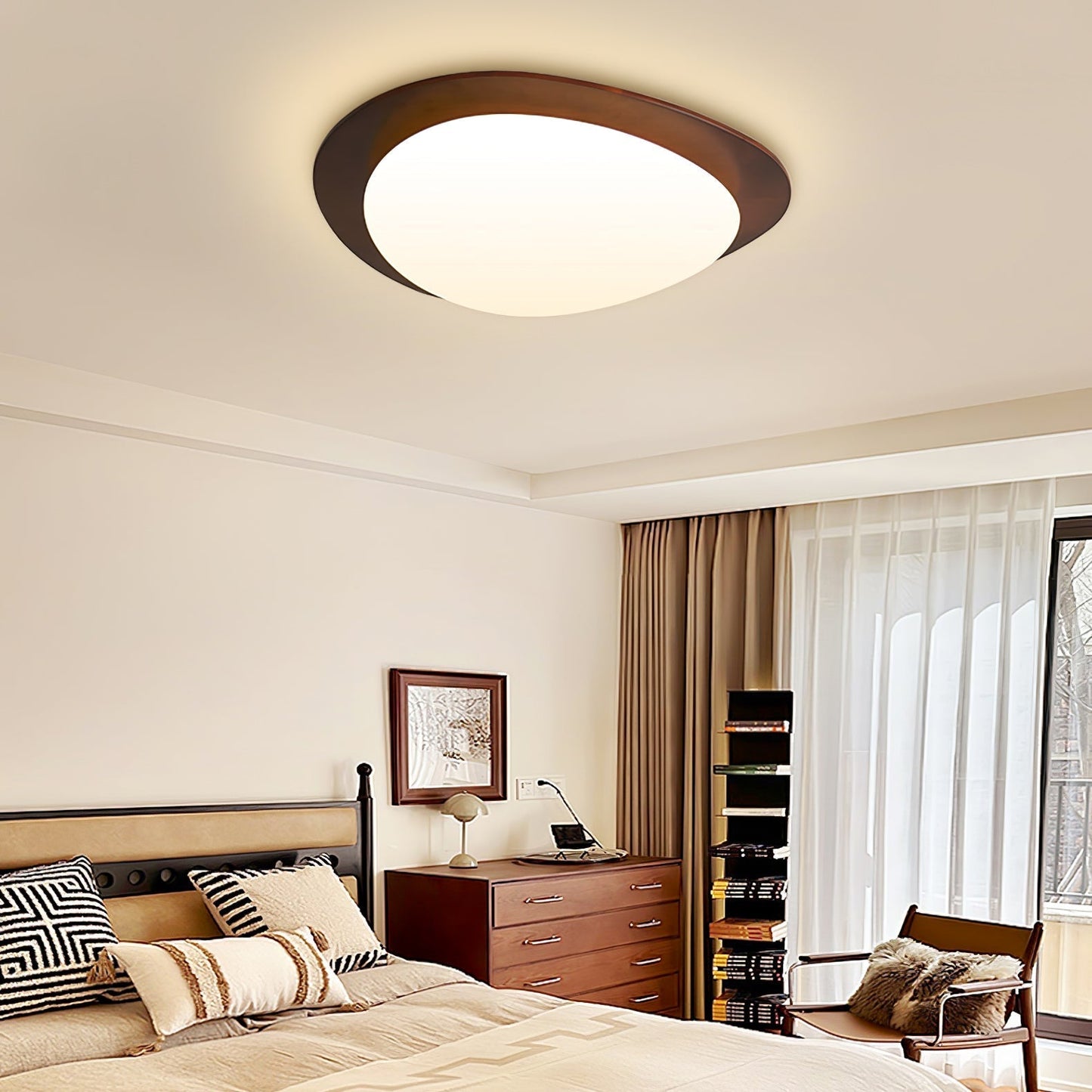 Skandinavische Deckenleuchte mit Holzmaserung und LED – Minimalistische Deckenlampe für Wohnzimmer und moderne Räume-3