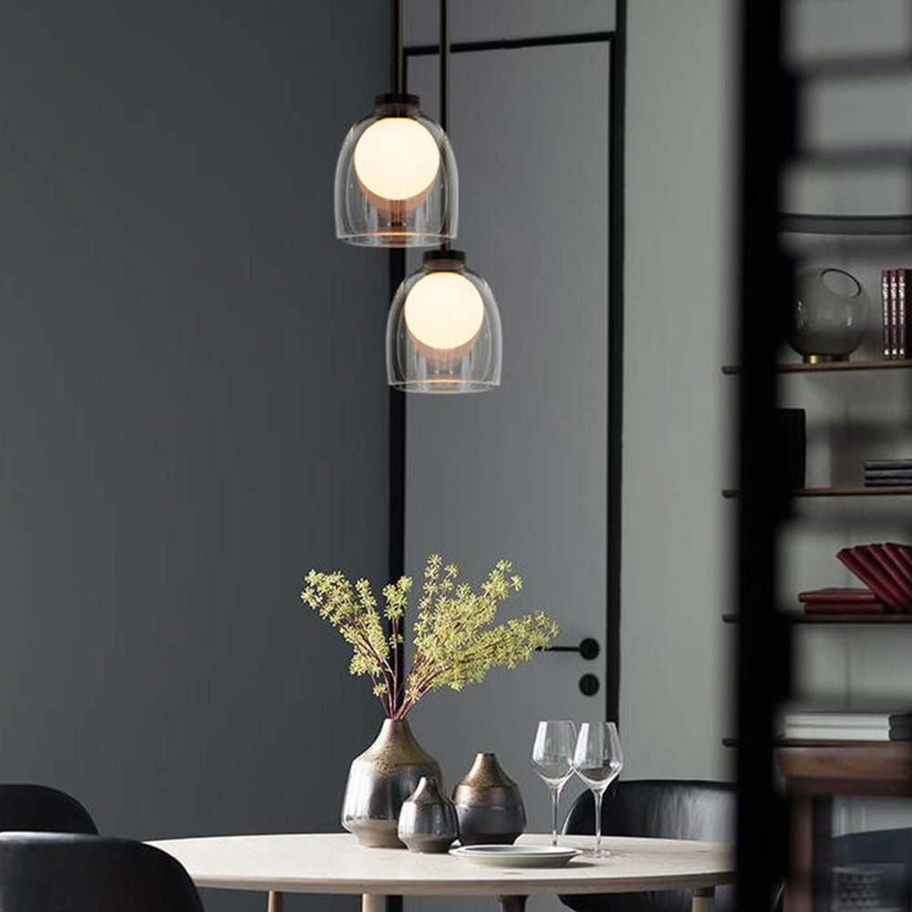 Elegante Pendelleuchte aus Glas mit Metallrahmen | Moderne Hängeleuchte für Esszimmer und Wohnbereich – G9 Leuchtmittel, D18 x H20 cm-6
