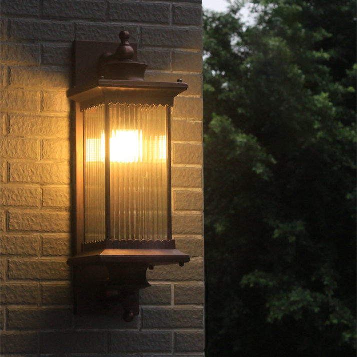 Retro Wandleuchte Außen Schwarz – Rechteckige Vintage-Wandlampe aus Glas und Aluminium, E27 Fassung, Robuste Konstruktion-4