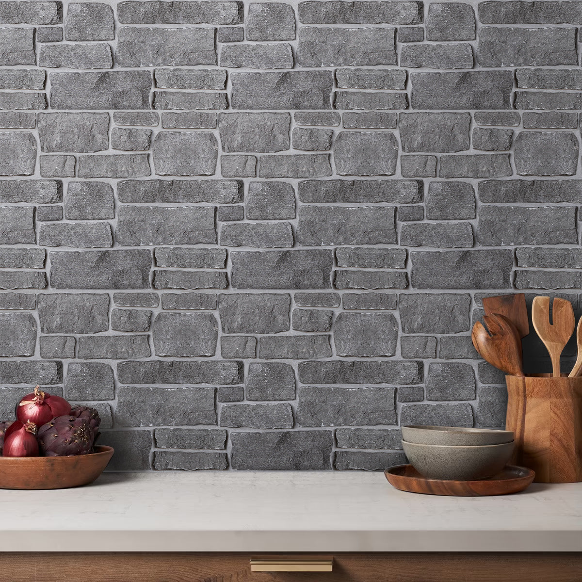 3D Graue Kalkstein Wandfliesen | Selbstklebende Wandverkleidung 1