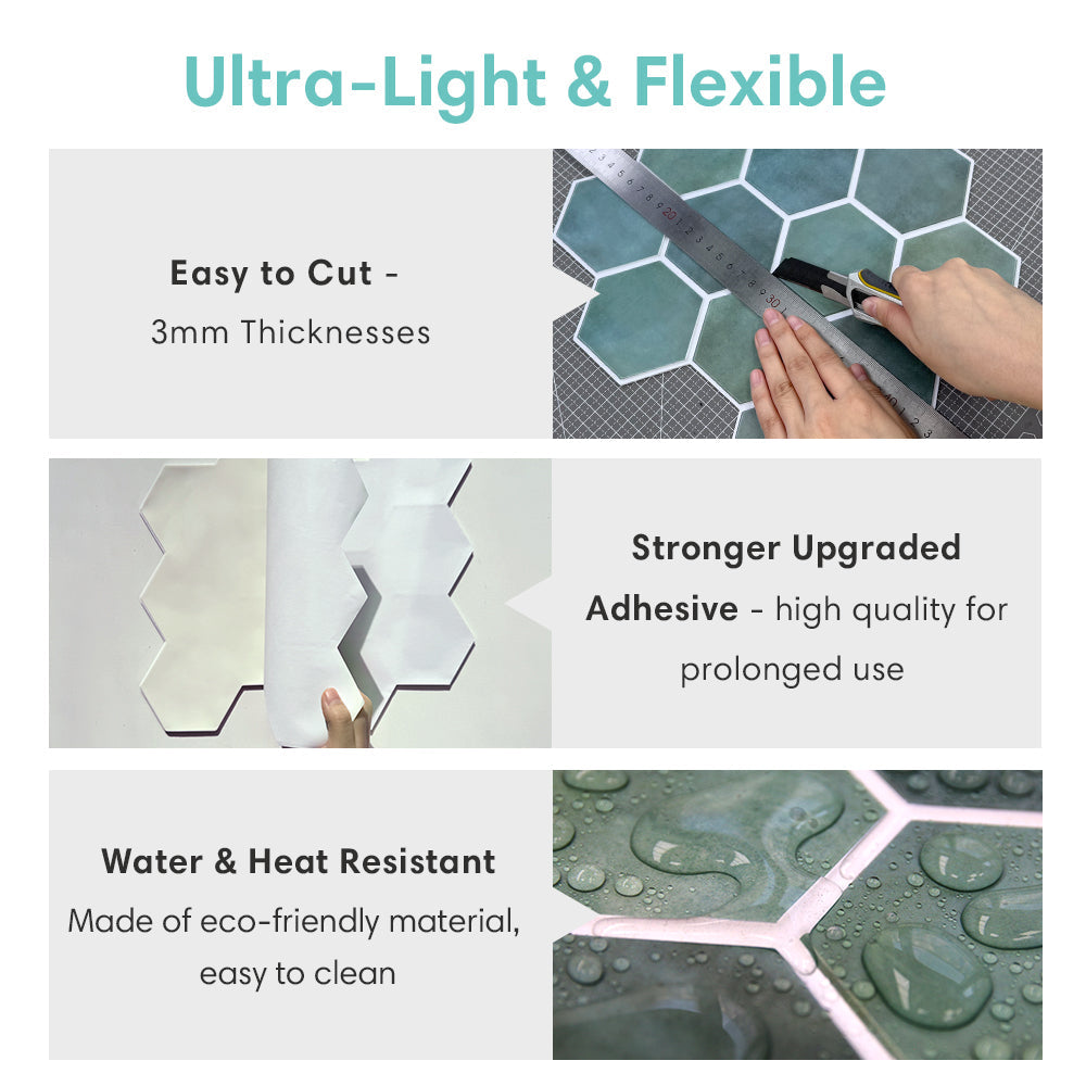 3D Patina Grün Hexagon Wandfliesen | Selbstklebende Fliesen 6