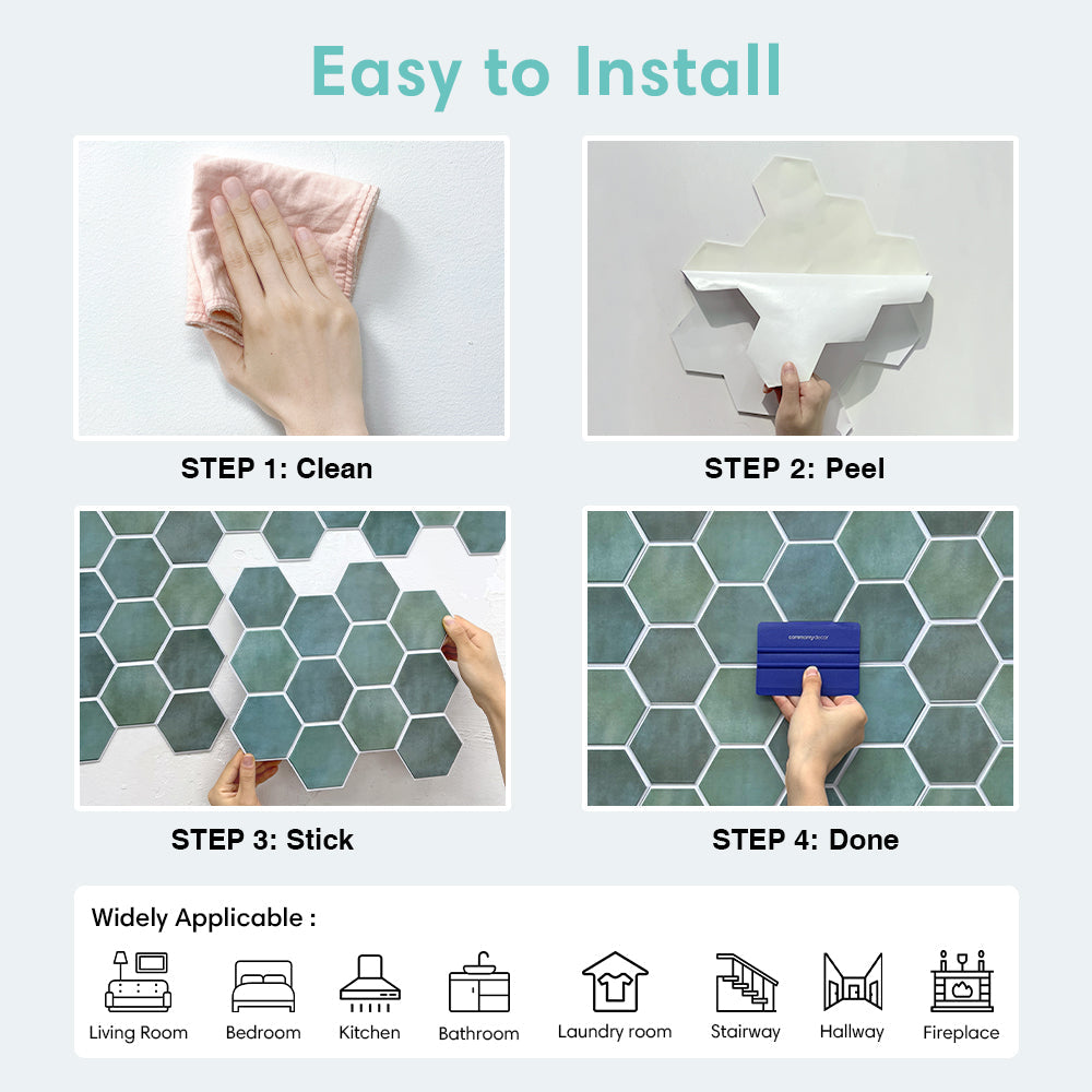 3D Patina Grün Hexagon Wandfliesen | Selbstklebende Fliesen 7