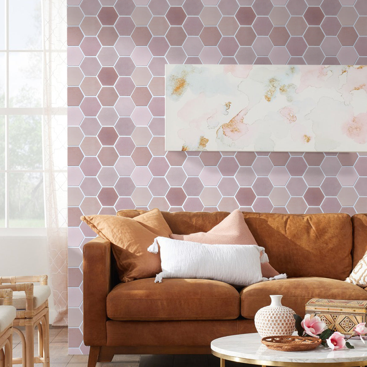 3D Pink Hexagon Klebefliesen | Wandfliesen für Bad und Küche 3