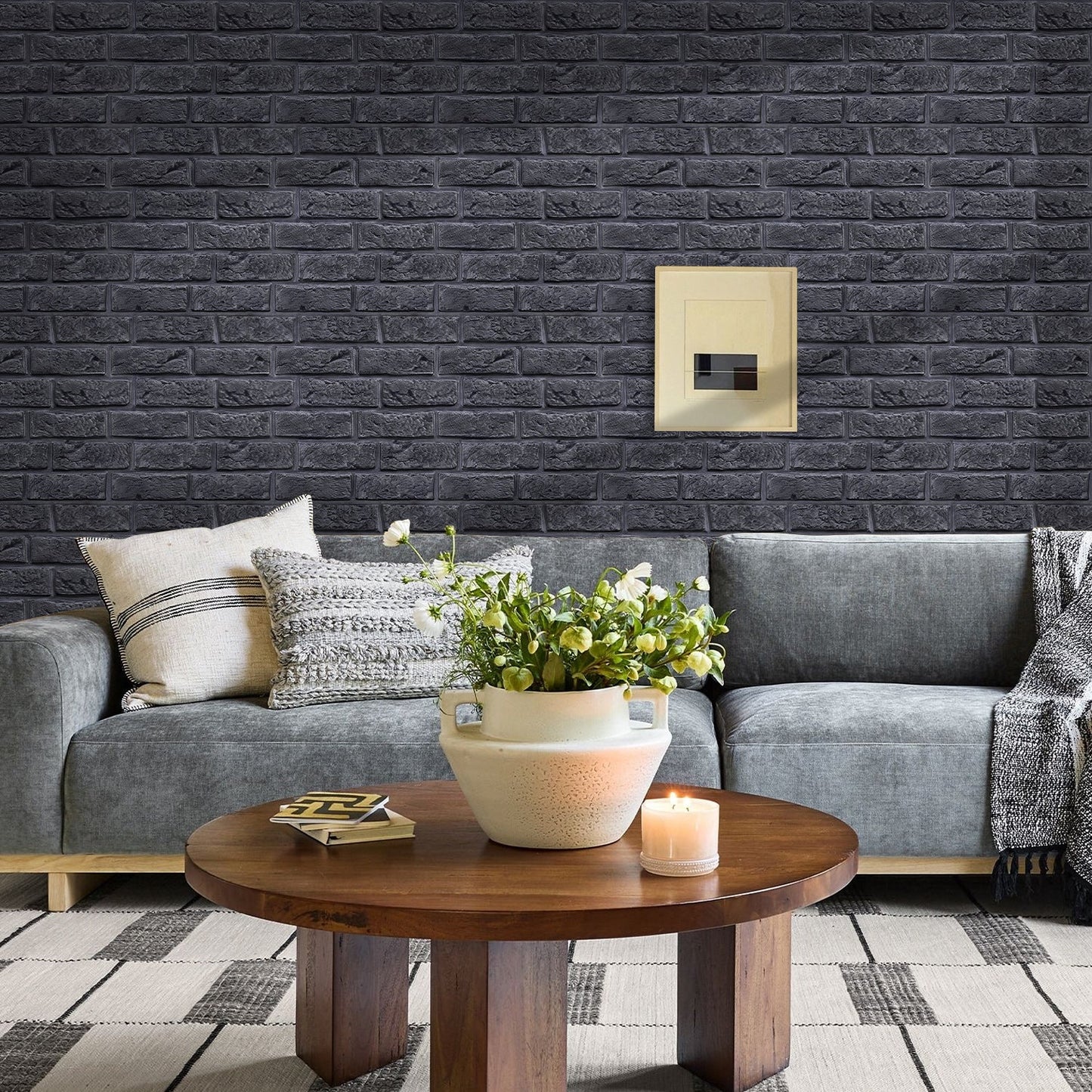 3D Schwarze Ziegel Wandfliesen | Selbstklebende Fliesen für Badezimmer 5