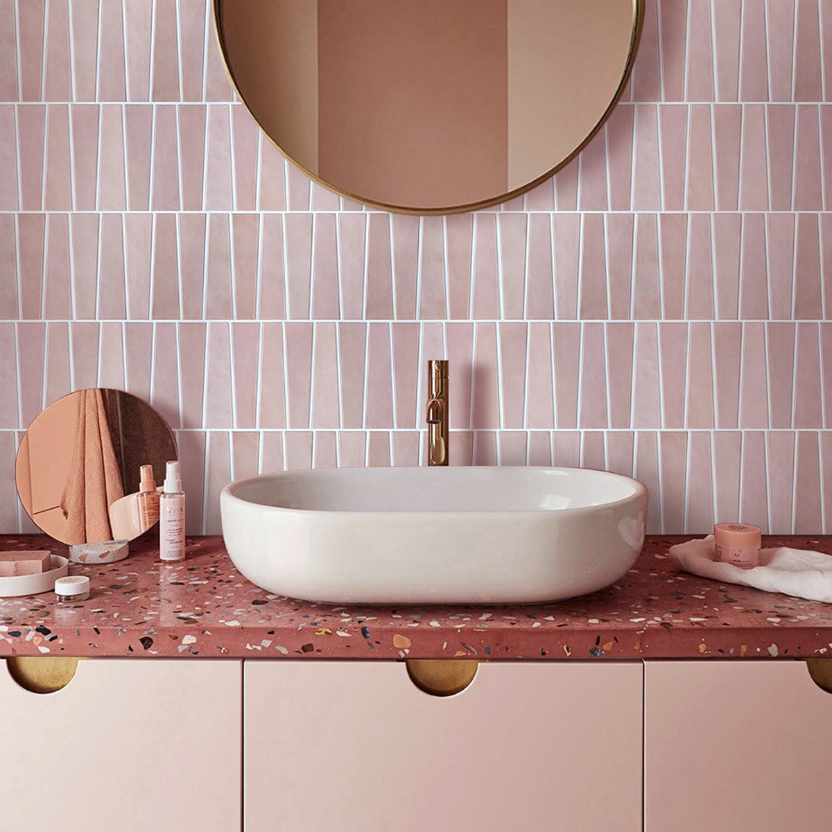 3D Trapez Pink Selbstklebende Wandfliesen | Moderne Wandpaneele 1