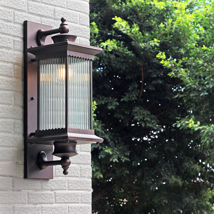 Retro Wandleuchte Außen Schwarz – Rechteckige Vintage-Wandlampe aus Glas und Aluminium, E27 Fassung, Robuste Konstruktion-3