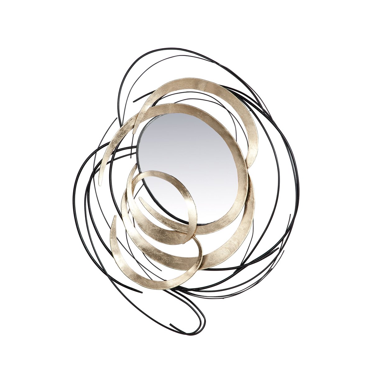 Metallwandrelief „Elegante“ – Wanddekoration mit Spiegel & Metallwirbeln, dekorativ & funktional, einfache Wandmontage