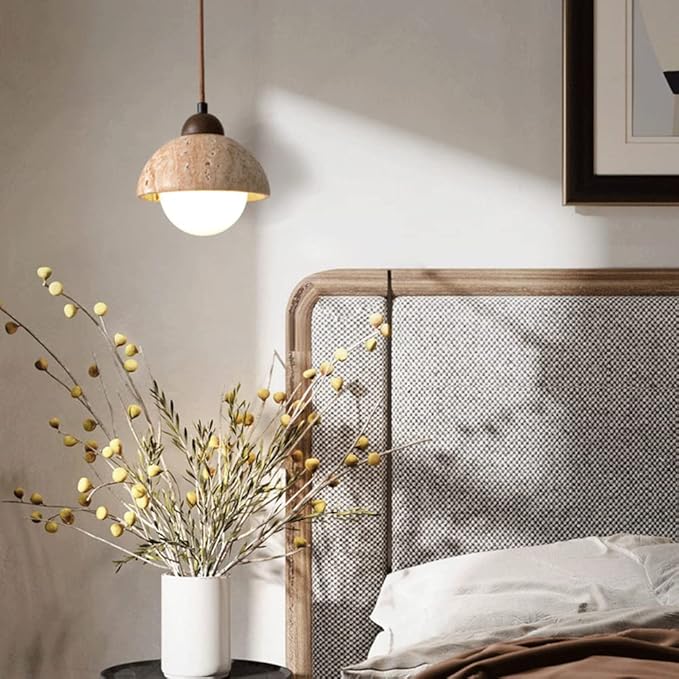 Elegante Pendelleuchte aus Holz und Naturmarmor | Minimalistische Hängelampe für Esstisch mit LED-Beleuchtung, E27/G9 Anschluss-4
