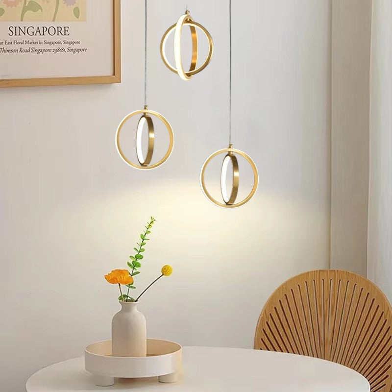 Elegante 2-Ring Pendelleuchte aus Messing – Moderne Hängelampe für Esszimmer und Wohnzimmer, Inklusive LED, 24 cm Durchmesser, 175 cm Höhe-3