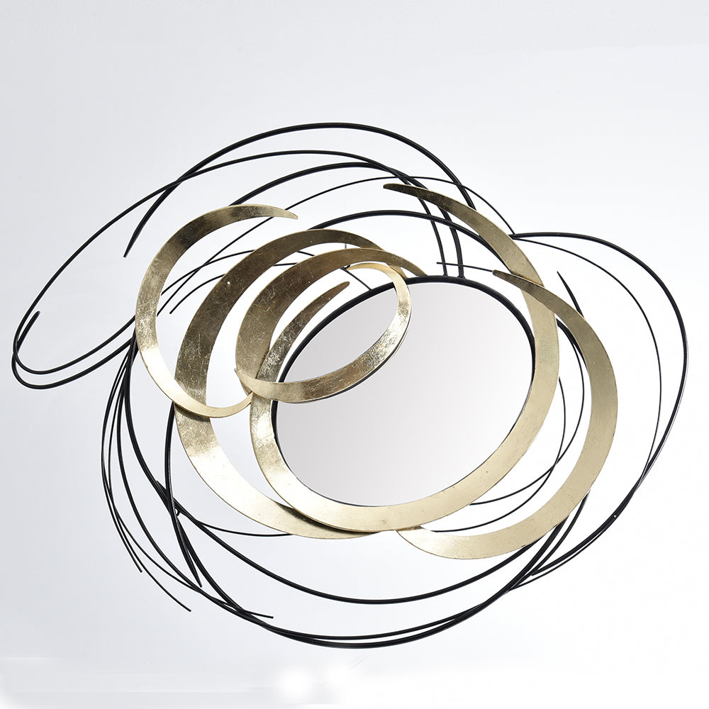 Metallwandrelief „Elegante“ – Wanddekoration mit Spiegel & Metallwirbeln, dekorativ & funktional, einfache Wandmontage
