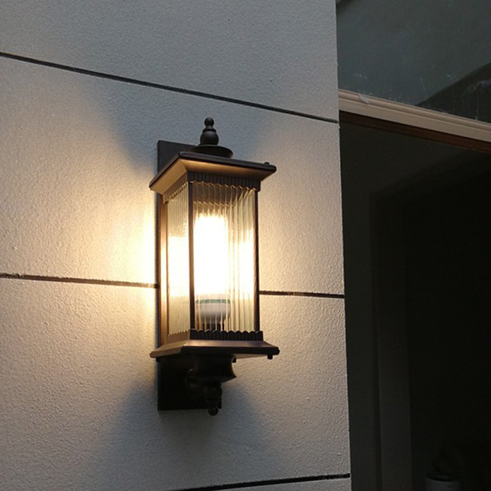Retro Wandleuchte Außen Schwarz – Rechteckige Vintage-Wandlampe aus Glas und Aluminium, E27 Fassung, Robuste Konstruktion-5
