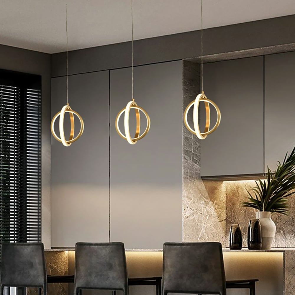 Elegante 2-Ring Pendelleuchte aus Messing – Moderne Hängelampe für Esszimmer und Wohnzimmer, Inklusive LED, 24 cm Durchmesser, 175 cm Höhe-4