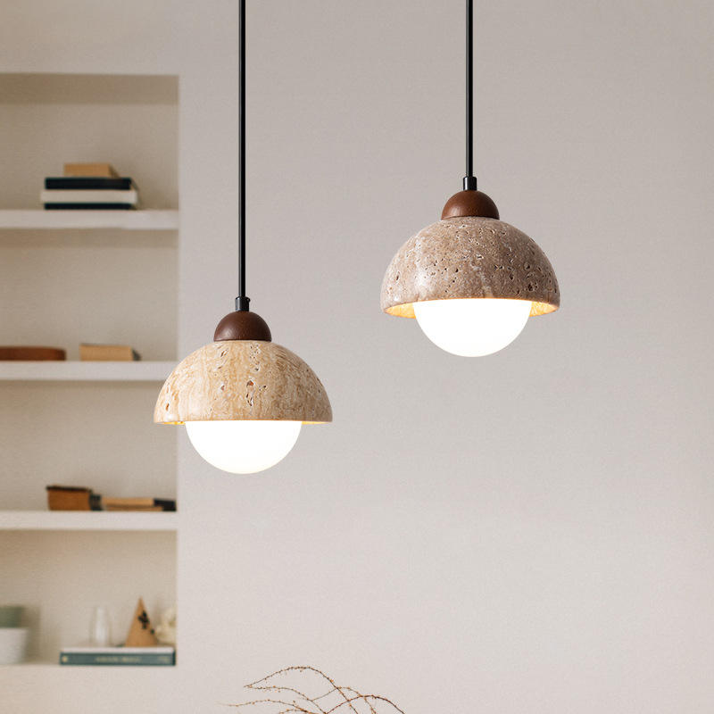 Elegante Pendelleuchte aus Holz und Naturmarmor | Minimalistische Hängelampe für Esstisch mit LED-Beleuchtung, E27/G9 Anschluss-5