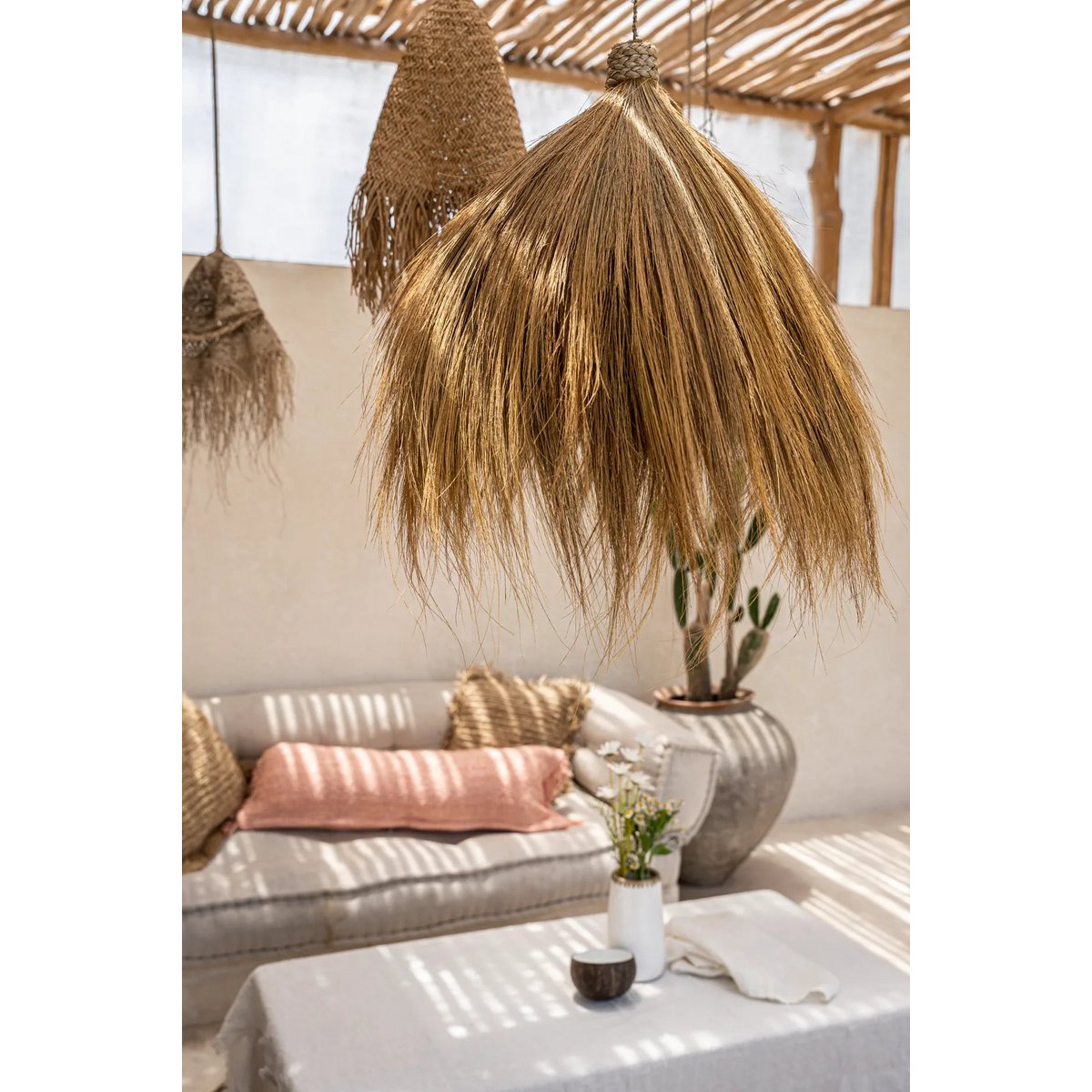 Rayung Hut Pendelleuchte – Natürliche Hängelampe aus Grasfaser, warmes Licht & Boho-Design für Wohn- & Essbereiche