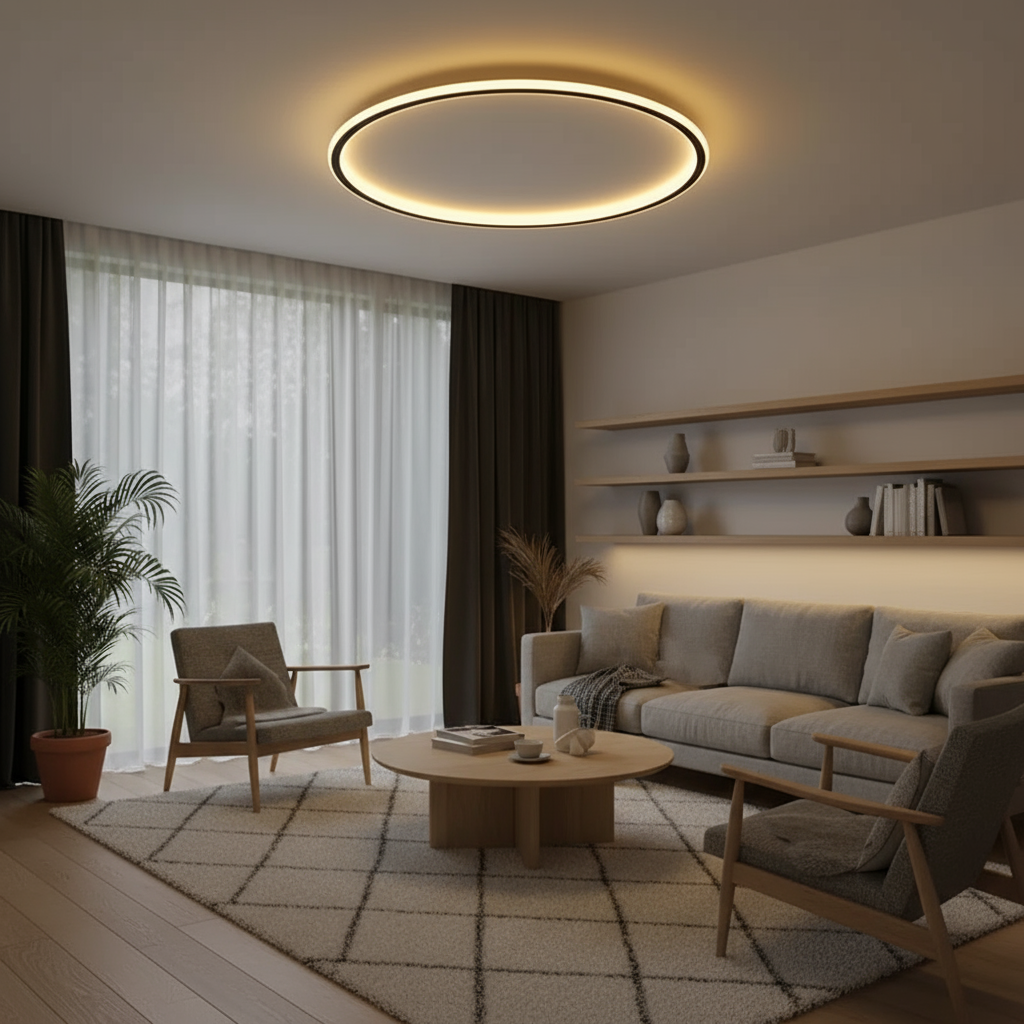 Skandinavische LED Deckenlampe | Runde Deckenleuchte Schwarz