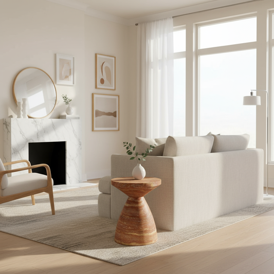 Tavolino da caffè in travertino rosso | Tavolino scandinavo da appoggio