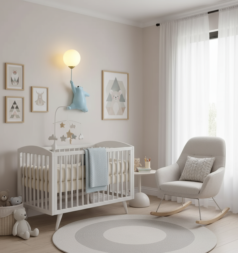 Moderne LED Cartoon Wandlampe – Minimalistische Bären-Wandleuchte mit 3D-Mond