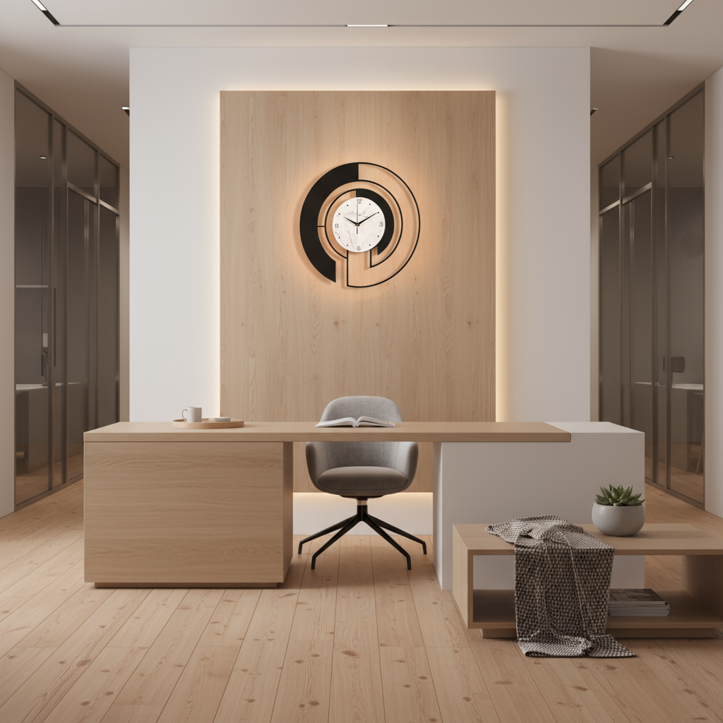 Bogen | Große Schwarze Wanduhr Modern 46x46 cm