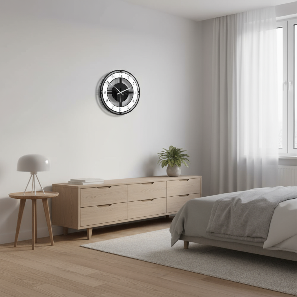 Schwarze Wanduhr | Moderne Wanddekoration für Wohnzimmer