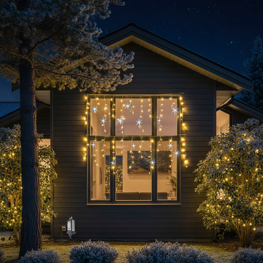 Festlicher Lichtvorhang | Weihnachtsbeleuchtung für Außenbereich