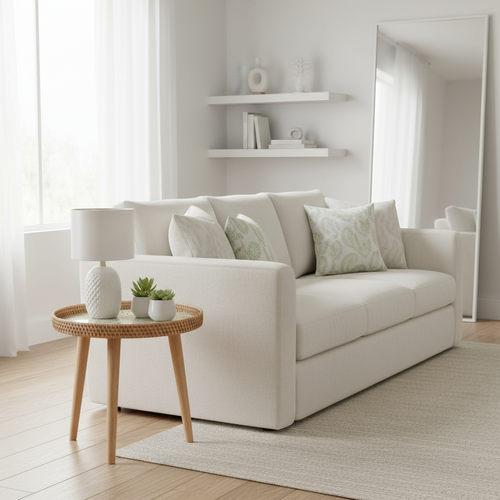 ScandiTripod Runder Couchtisch aus Rattan – Handgefertigt