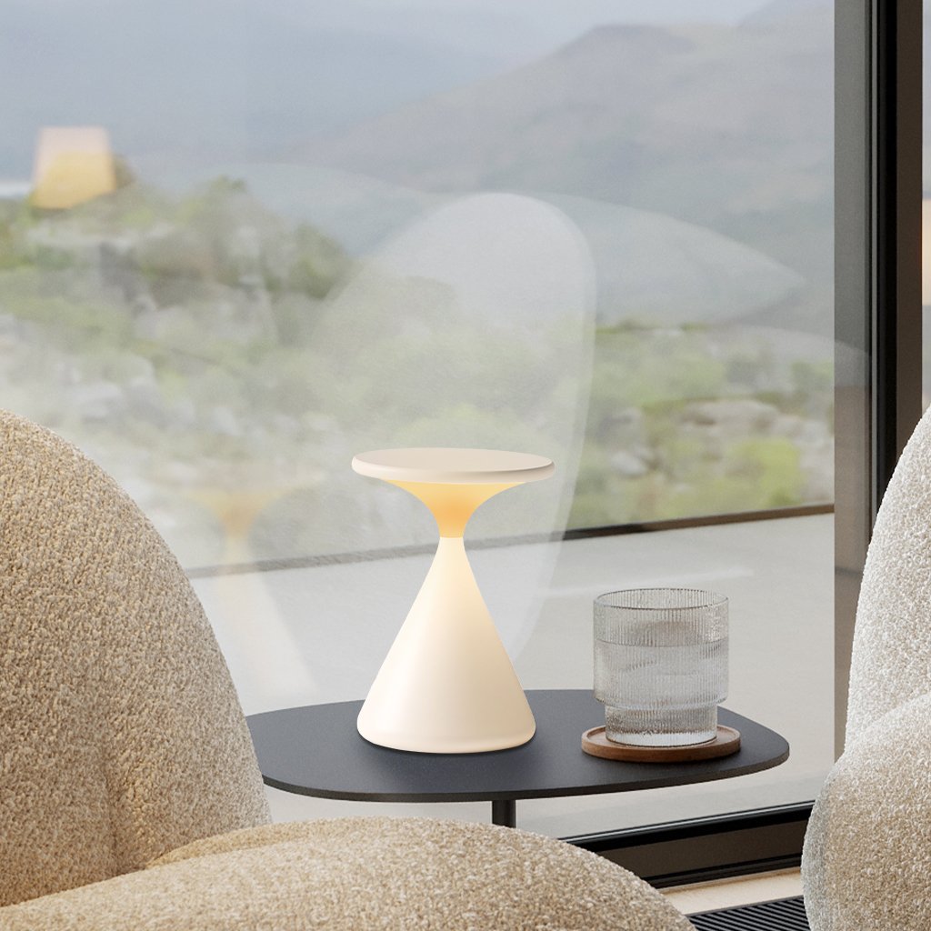 Aeron Hourglass Akku Tischleuchte | Dimmbare LED Tischlampe Ohne Kabel, Elegantes Design für Wohnzimmer und Büro, Mattweiß-6