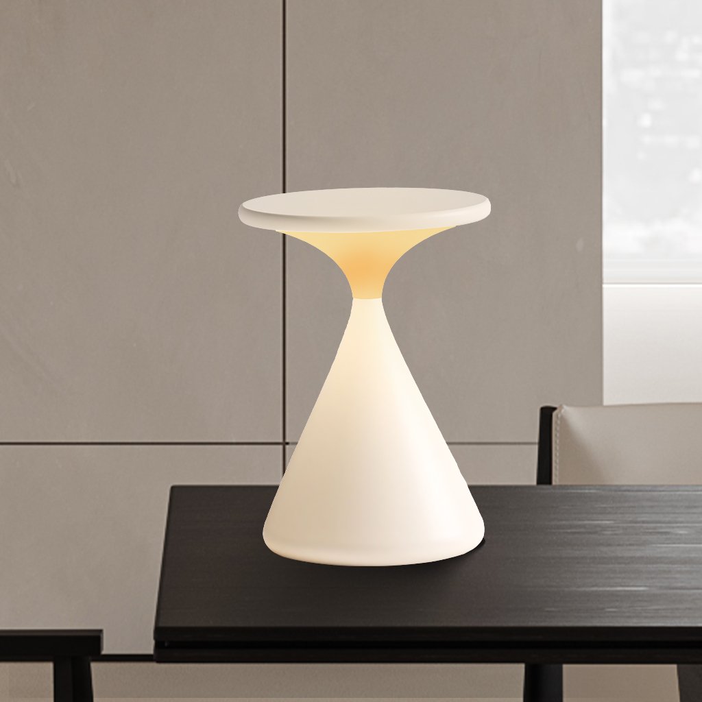 Aeron Hourglass Akku Tischleuchte | Dimmbare LED Tischlampe Ohne Kabel, Elegantes Design für Wohnzimmer und Büro, Mattweiß-1