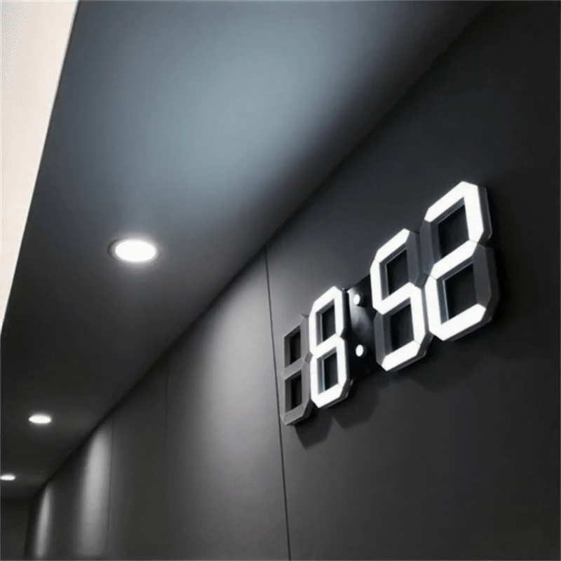 Moderne 3D-LED wandklok zwart | Digitale keukenklok blikvanger