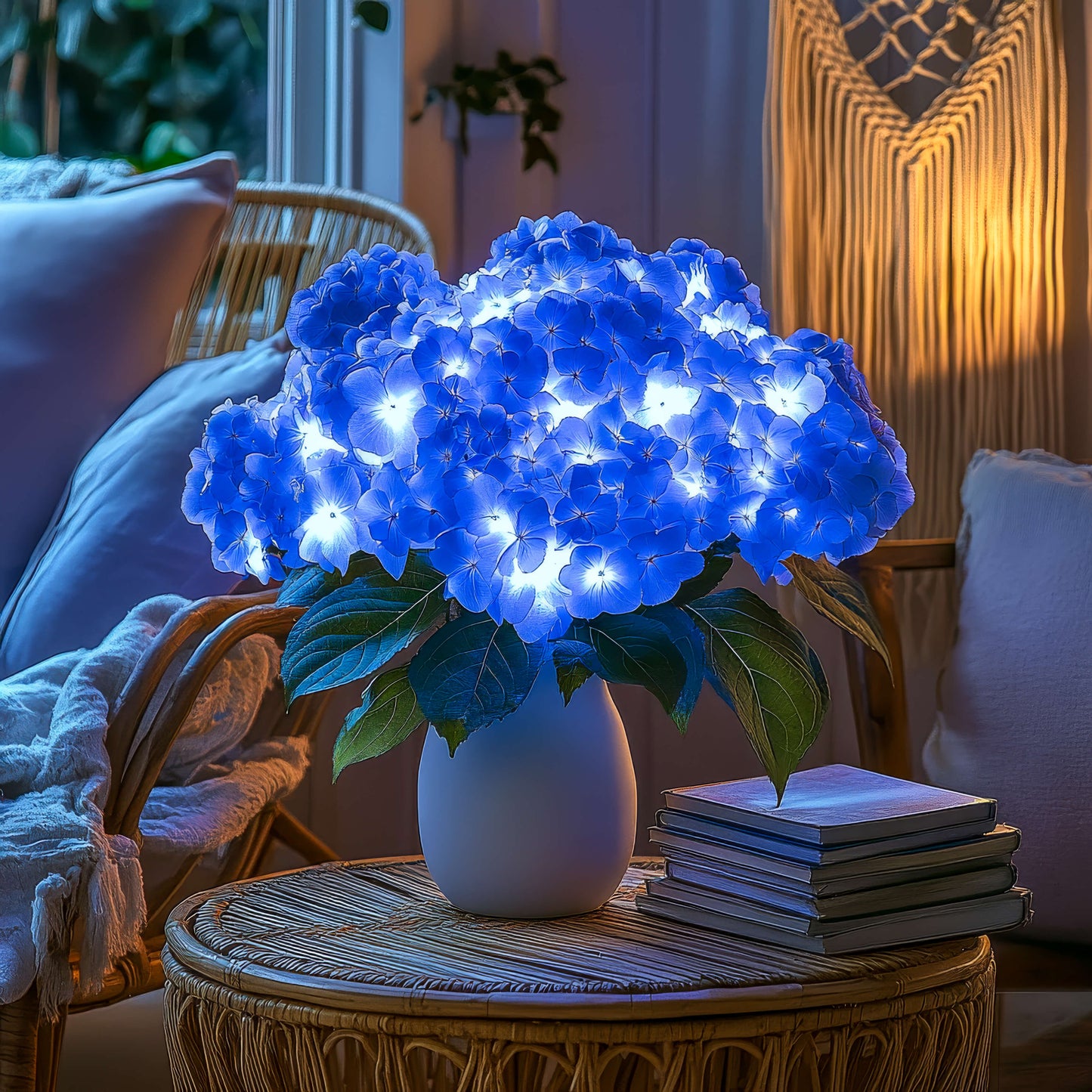 Azurblaue Blüten Lampe | LED Hortensie Deko Tischleuchte 3
