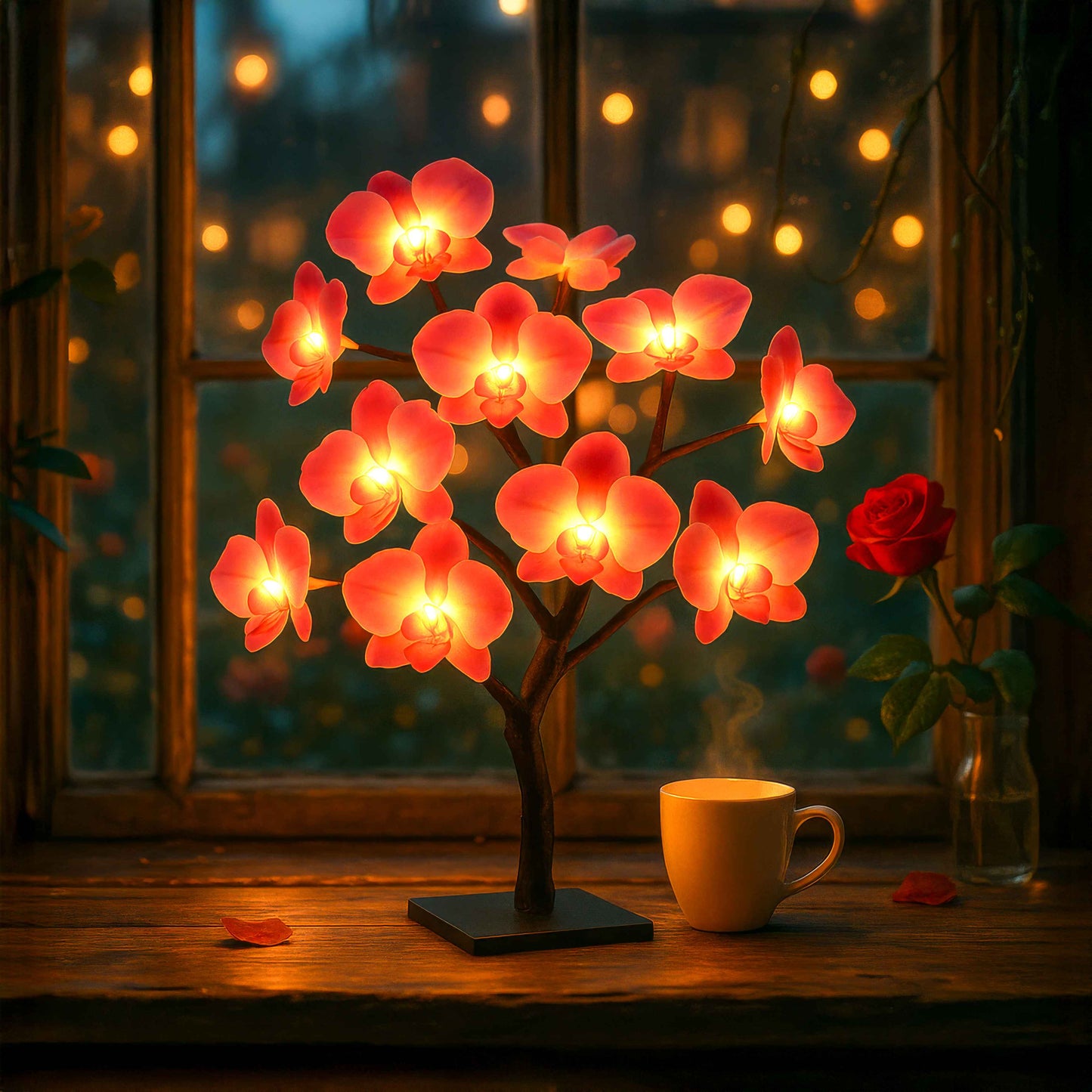 Blütenflammenlampe | LED Tischlampe mit Blumen 2