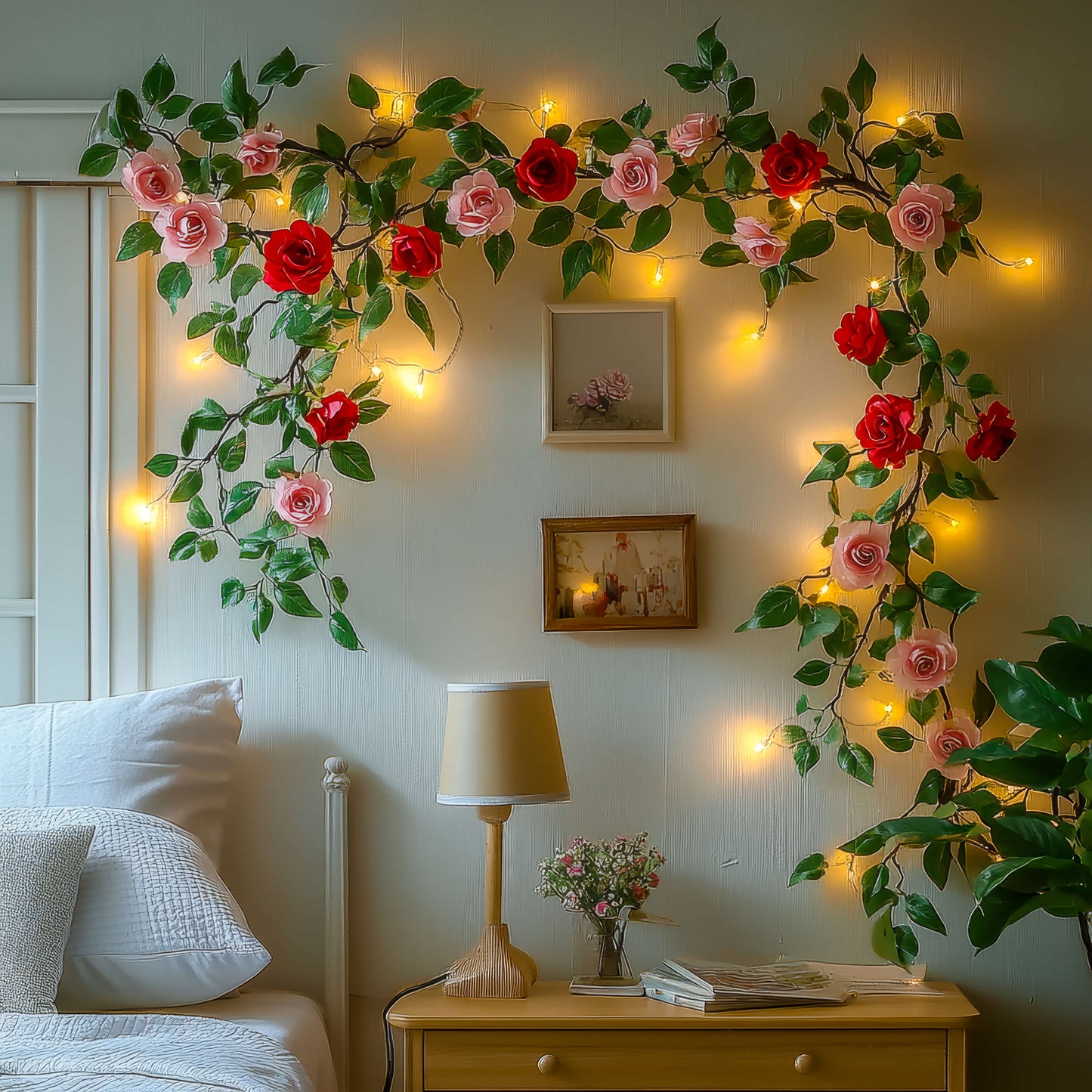 Blütenglühgirlande | LED Lichterkette mit Rosen 5m 50 LEDs 0