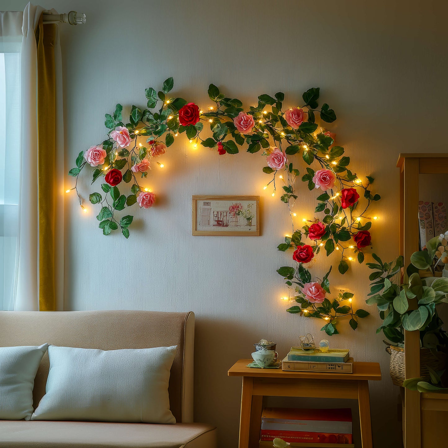 Blütenglühgirlande | LED Lichterkette mit Rosen 5m 50 LEDs 1