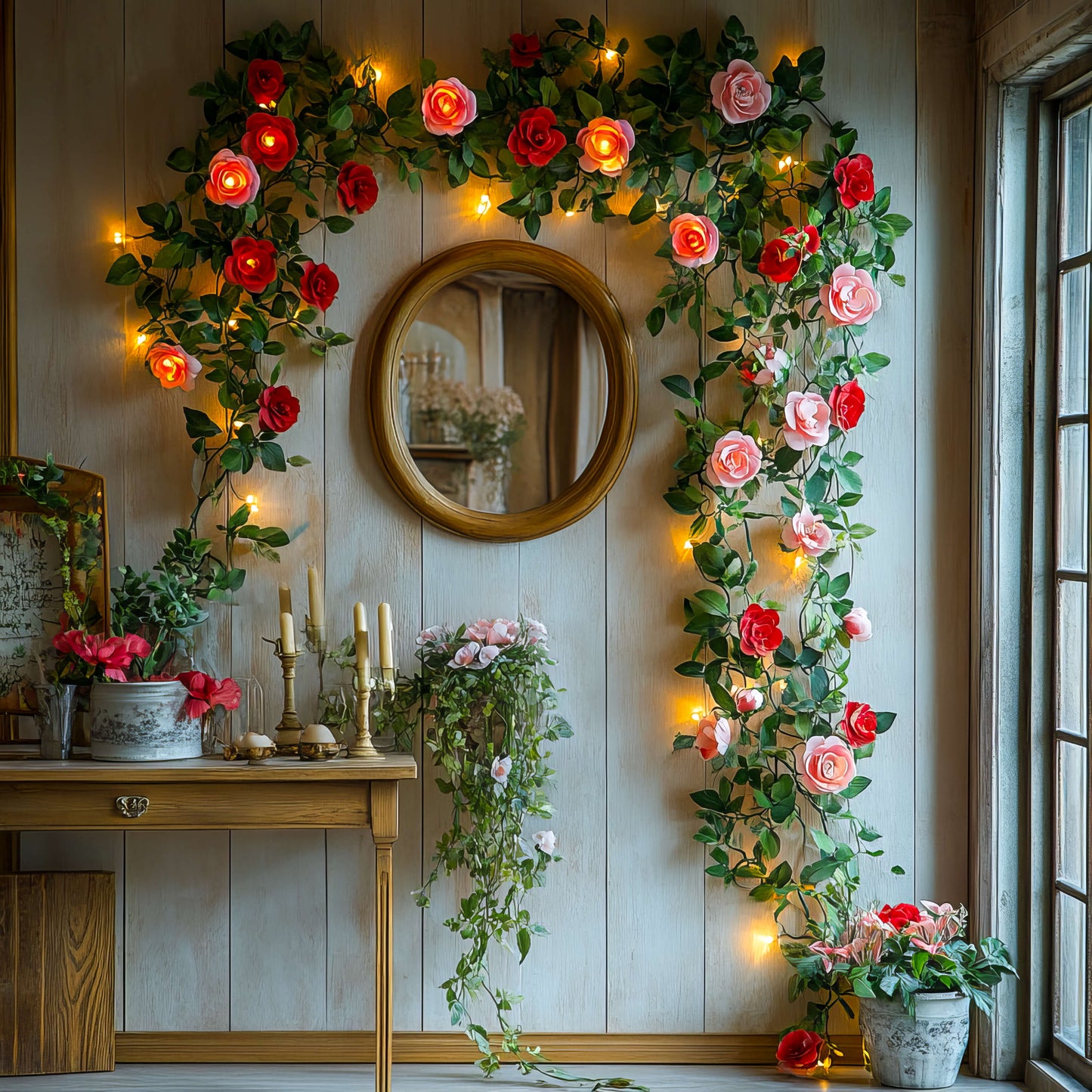 Blütenglühgirlande | LED Lichterkette mit Rosen 5m 50 LEDs 4