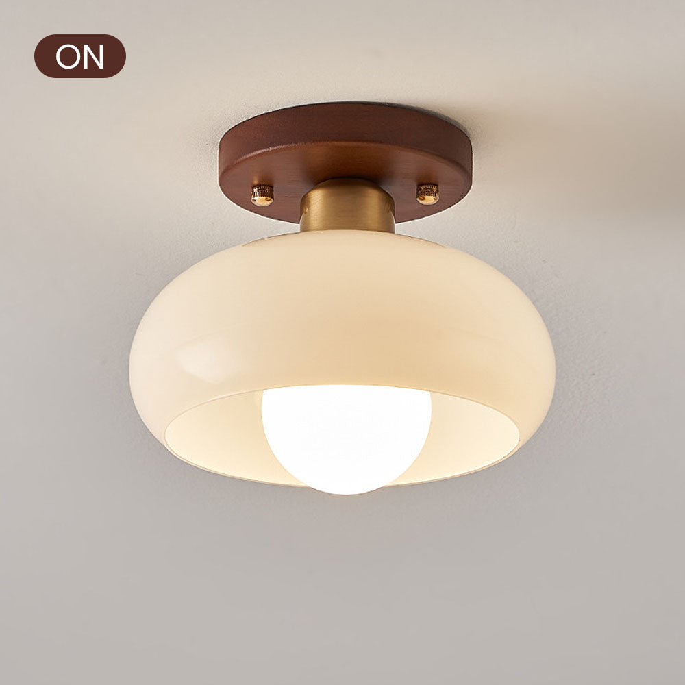 Vintage Deckenleuchte in Weiß | Stilvolle Holz- und Glaselemente für Flur, E27, Kompakt D20cm x H16cm-5