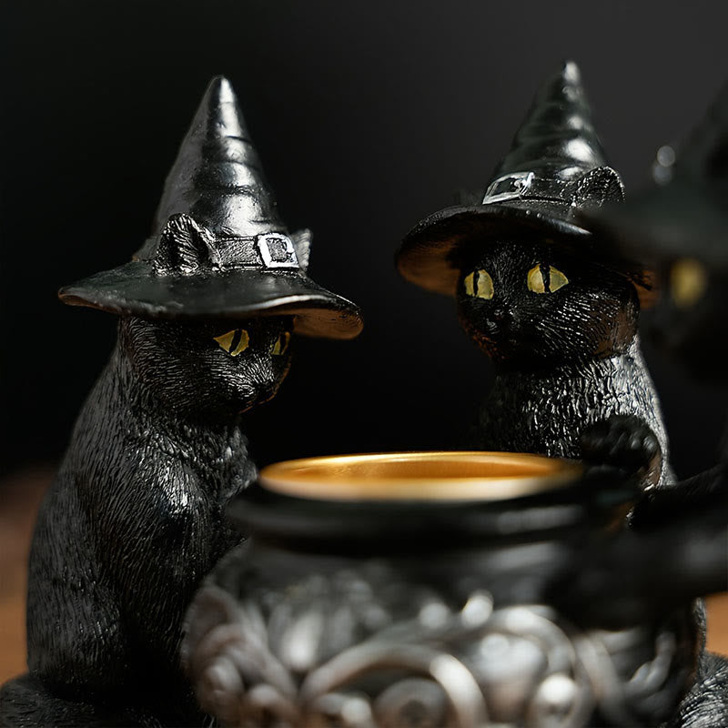 Drei Hexen Katzen | Teelichthalter für Halloween