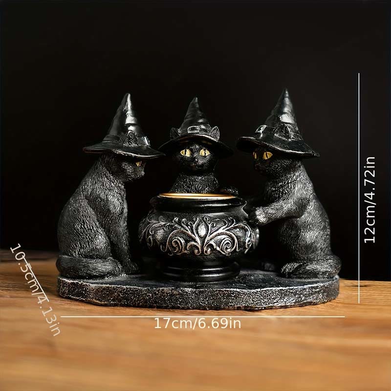 Drei Hexen Katzen | Teelichthalter für Halloween