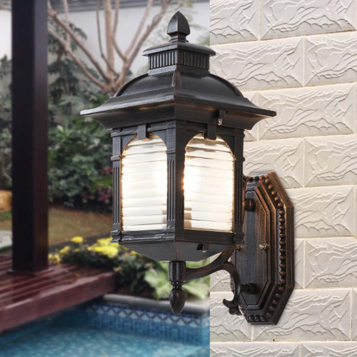 Antike Wandleuchte Außen Schwarz mit Glas und Aluminium – Ø26cm x H39cm, Vintage-Charme für Ihren Außenbereich-3