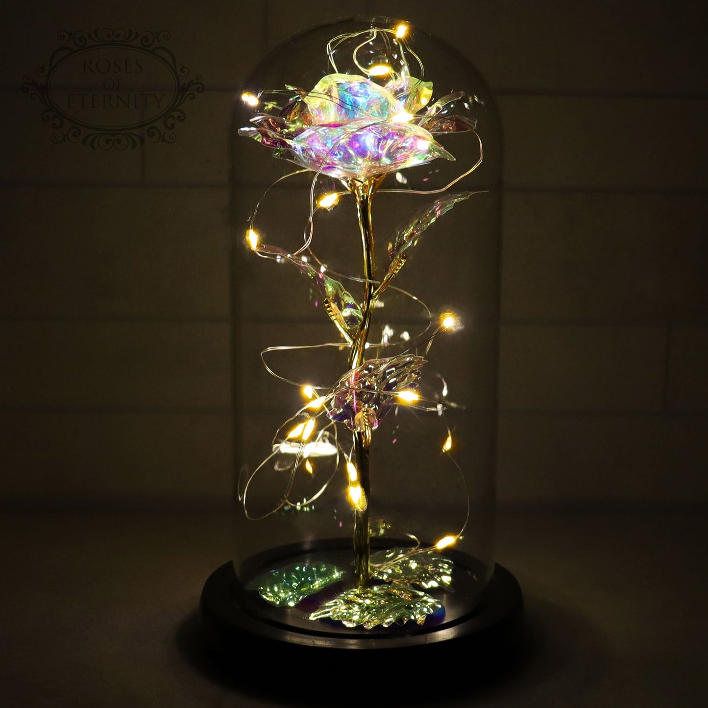 Ewige Rose | Goldene Kunstblume in Glaskuppel mit LED-Deko 5