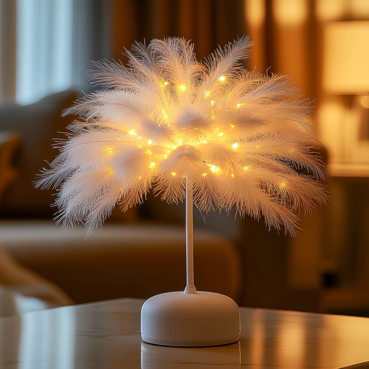 Gefiederte Fantasielampe | LED Tischlampe in Weiß 4