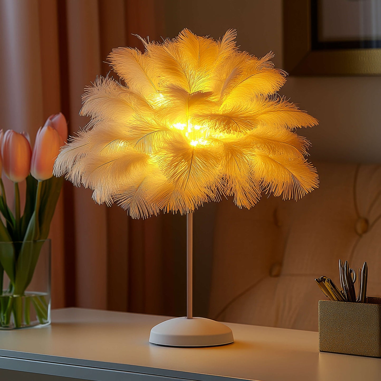 Gefiederte Fantasielampe | LED Tischlampe in Weiß 5