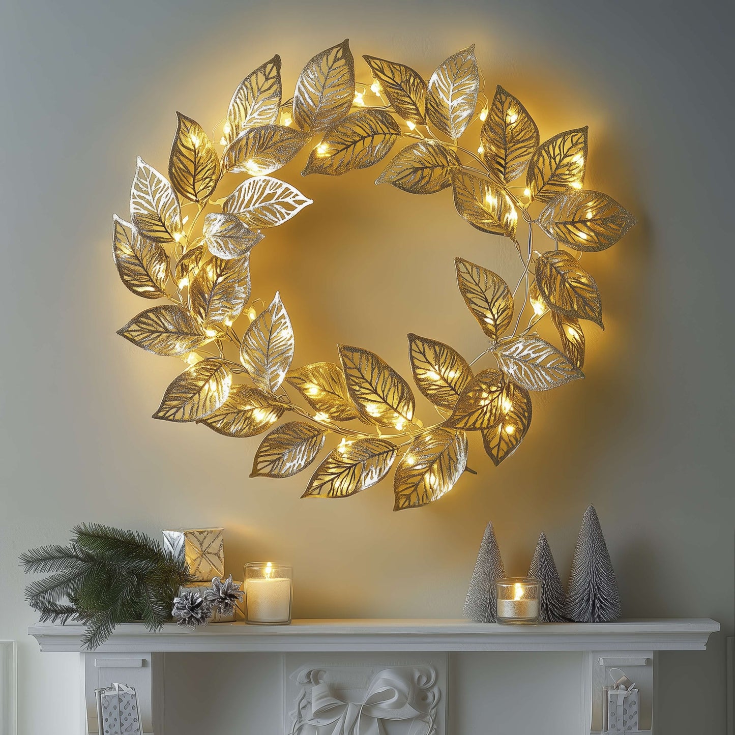 Goldener Blattkranz | Dekorative LED Lichterkette 2m 3