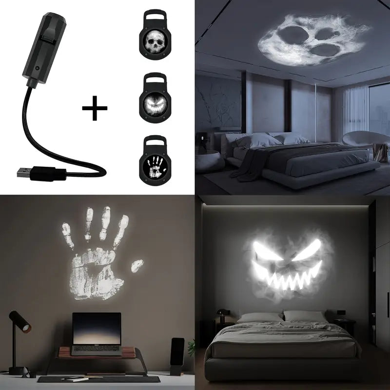 Halloween Schädel | LED Nachttischlampe mit Projektionen 1