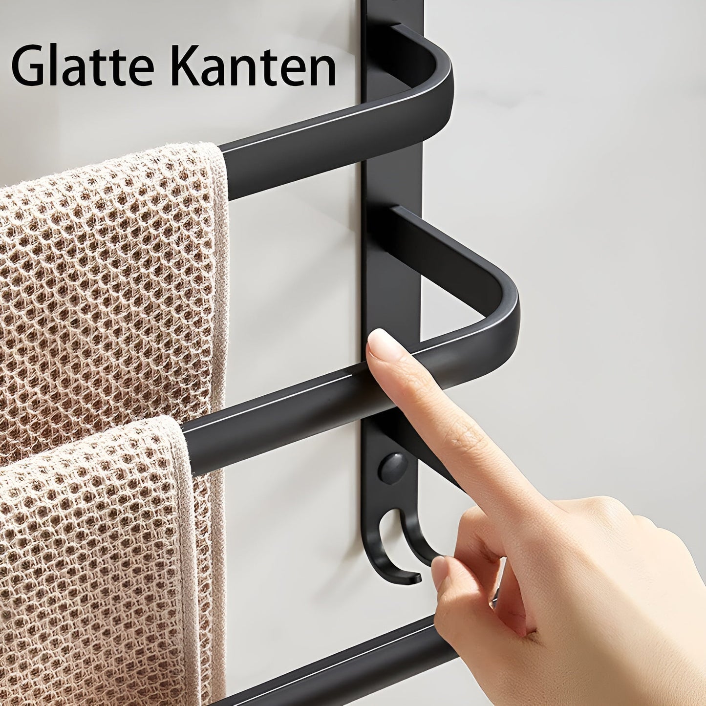 HangEase | 3-lagiger Handtuchhalter Schwarz Ohne Bohren 2